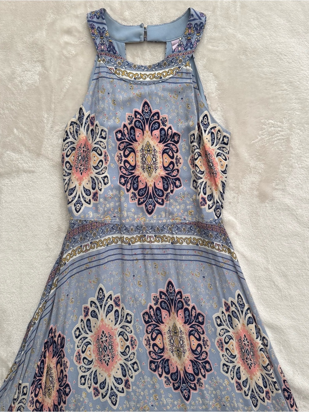 Light Blue Sleeveless Medallion Print Dress